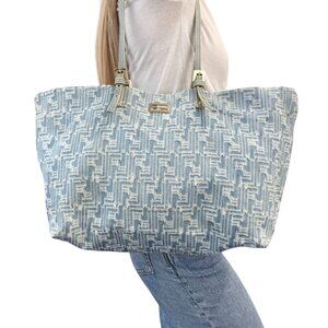 FENDI Vintage Zucca Monogram Denim Shoulder Tote Large Bag Blue FF Logo [106208]